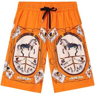 ZOUK高街休闲裤子男夏季五分短裤男潮流嘻哈马图案印花潮牌沙滩裤