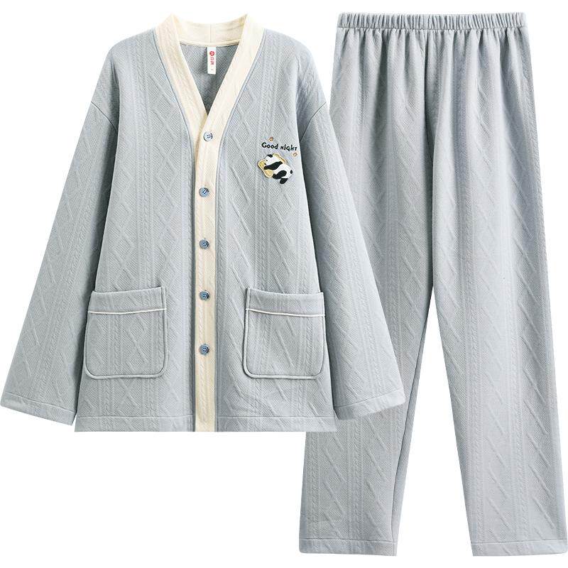 芬腾男士睡衣秋冬纯棉夹层家居服