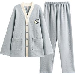 芬腾男士睡衣秋冬纯棉夹层家居服
