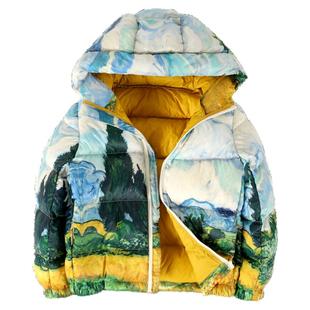 2025年冬季男童梵高油画艺术气息羽绒服男宝宝连帽防风保暖面包服