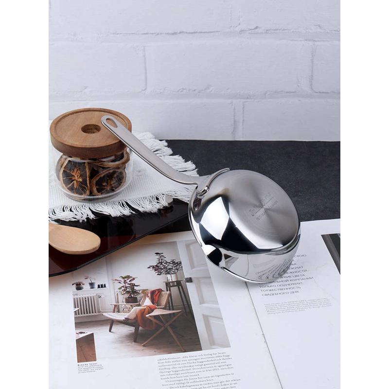 18/10不锈钢加厚12cm单柄单导流口小煎锅平底家用热黄油泼油小锅