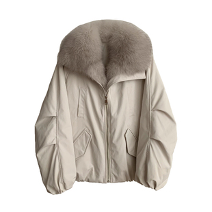 温暖对白/超大进口狐狸毛领 90白鹅绒羽绒服冬季皮草外套女派克服