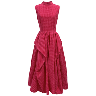 JUJU定制高级感立体裁剪红格子连衣裙法式设计感女神茶歇裙子夏季