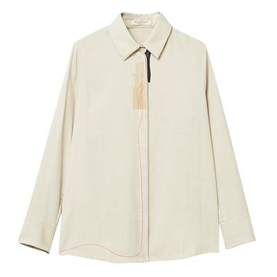 例外春秋款时尚印花羊毛休闲衬衣