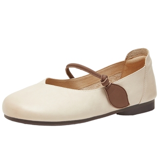 百田森超软晚晚鞋2025绝美不累脚法式小单鞋女玛丽珍真皮平底鞋