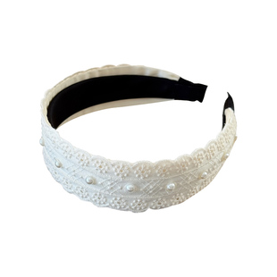 高级感米色刺绣仿珍珠宽边发箍女高颅顶头箍日常外带发卡发捆头饰