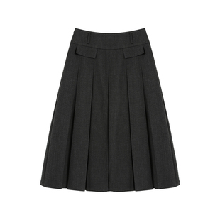 pusumede调性回归 高腰西装百褶半身裙女秋冬气质显瘦中长款a字裙