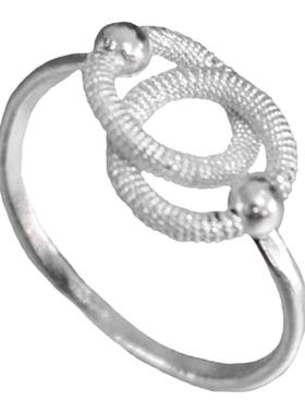 一寸十里白露双环纯银花丝戒指