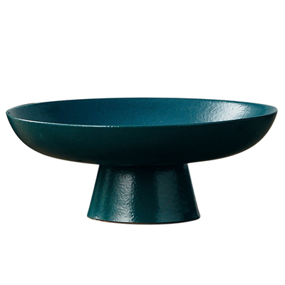 手工玩物志粗陶高脚水果盘中国风