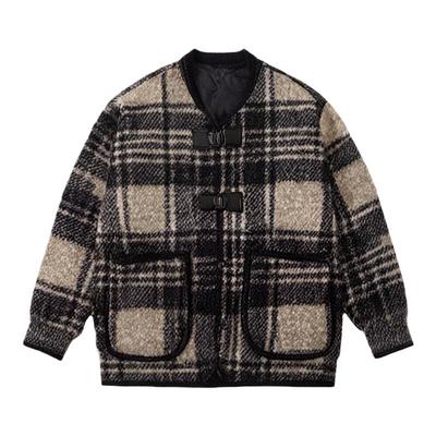 dfvc通勤复古格子毛呢外套