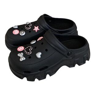 细细条 少女心夏季凉拖鞋厚底增高防滑外穿ins蝴蝶结爱心洞洞鞋女