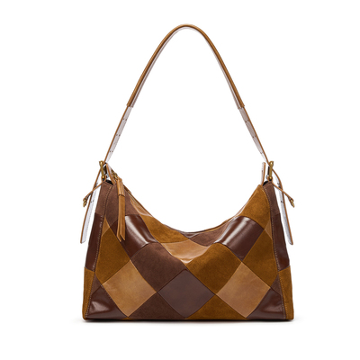 FROM ARACHNID小众设计师绒面麂皮拼接环保皮可调节单肩包