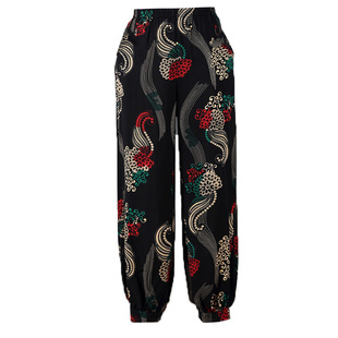 春夏中老年新款女装民族风广场舞裤高腰宽松加大萝卜裤阔腿灯笼裤