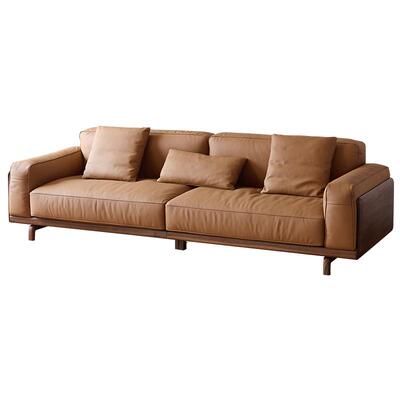 欣雅图意式极简黑胡桃木真皮沙发