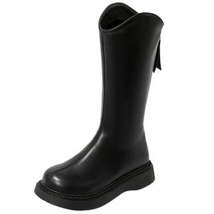 红蜻蜓女童鞋儿童长筒长靴子2025新款冬季加绒公主高筒加厚小皮靴