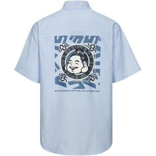 EVISU男士玩乐时尚经典佛头印花短袖休闲衬衫