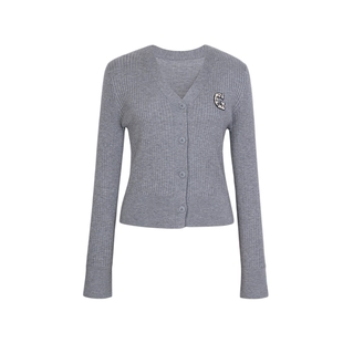 XG/雪歌XK111021A482 灰色绣花长袖针织衫雪歌通勤无领开衫外套女