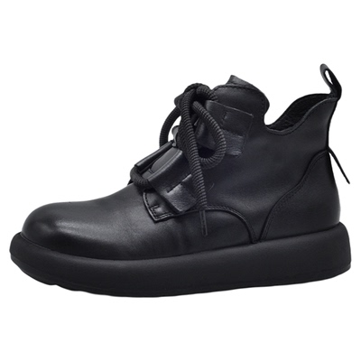 头层牛皮黑色短靴子舒适百搭