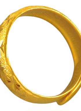 潮男戒指6mm宽可调节指环简约镀24K金色时尚单身食指戒送男友老公