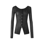 ourhour 满天星烫钻 黑色轻薄微透开衩亮闪开衫 女夏设计感防晒衣