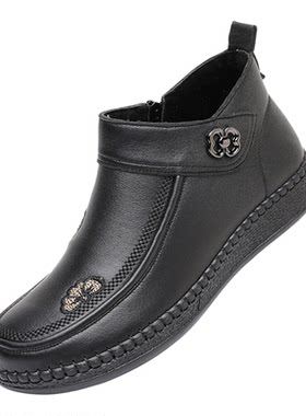 冬季妈妈休闲棉鞋加绒侧拉链易穿