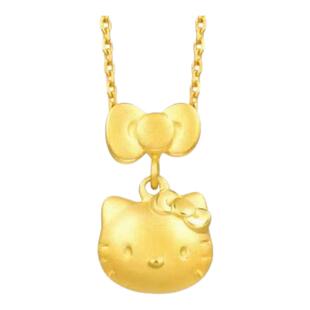 周先生蝴蝶结Hello Kitty项链女纯银镀18K黄金色凯蒂猫锁骨链甜美
