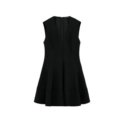 波浪宽摆V领无袖鱼尾短连衣裙