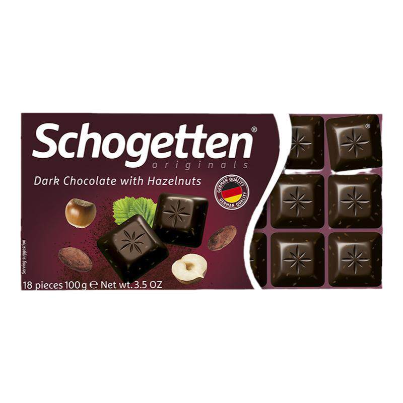 德国进口Schogetten丝格德榛子巧克力坚果仁夹心纯可可脂黑巧零食