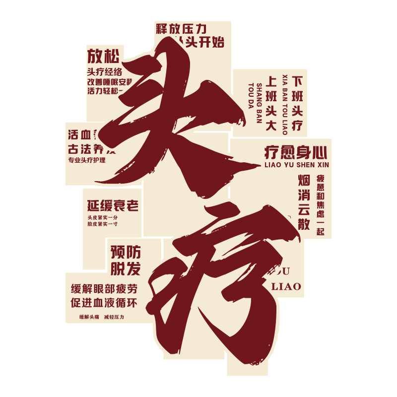 头疗店墙面装饰养生馆氛围布置文化挂画形象美容院高级感中医贴纸