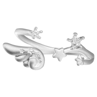 纯白的梦 原创设计天使翅膀纯银戒指不掉色星星甜酷高级感食指戒