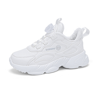 巴布豆童鞋二棉加绒小白鞋儿童运动鞋2025冬季白色中大童校园比赛