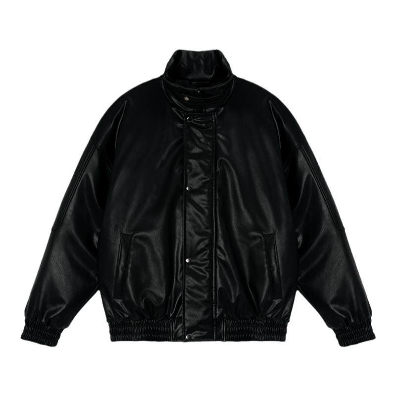 鹿家门新款宽松大码保暖皮夹克棉衣百搭运动健身PU皮棉服秋冬男