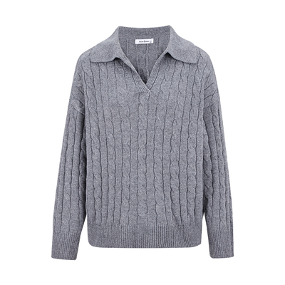 polo领麻花毛衣针织短裤两件套装