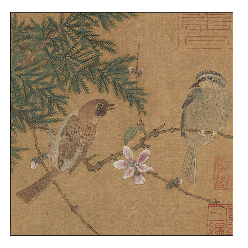 宋代美学博物馆复刻装饰画芯宋徽宗赵佶桃鸠图国画花鸟门窗墙贴画