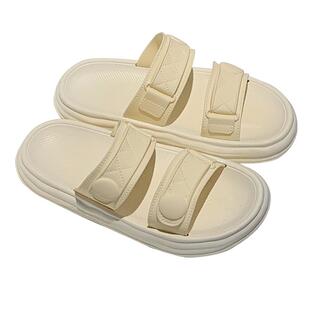 时尚外穿创意个性双带扣子凉拖鞋女夏季居家浴室用防滑软厚底拖鞋