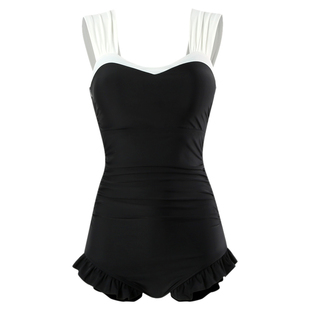 少年齐 原创新款复古仙气微性感韩国显瘦保守遮肚连体女式夏泳衣