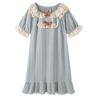 女童日系复古甜美短袖睡裙纯棉睡衣女夏季2025年新款可外穿家居服