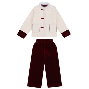 女童加绒红色年服外套冬装可爱风连帽中长款中兔毛加厚棉服毛毛衣