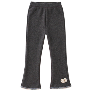 女童加绒裤子2025新款冬季超好看的薄绒修身儿童黑色打底微喇叭裤