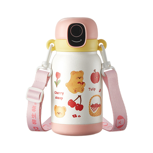 物生物智能指纹解锁密码保温杯儿童上学专用水杯学生水壶吸管杯子