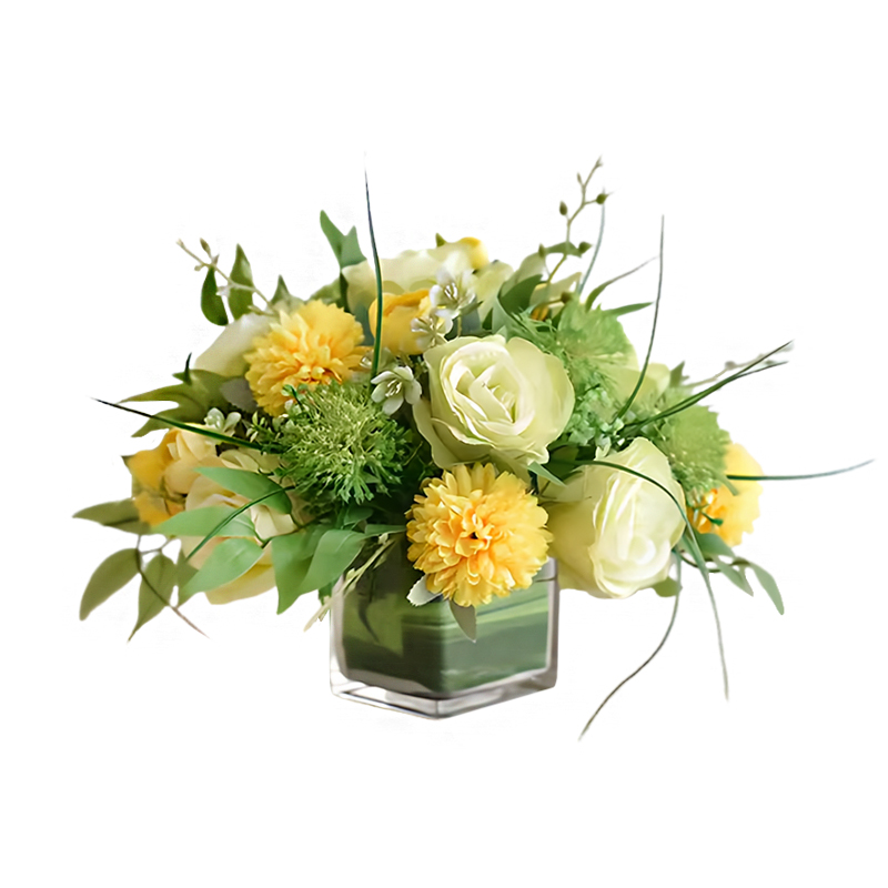 会议桌假花圆桌花餐桌花摆花饭店桌面小摆件餐厅宴会玻璃花瓶花束