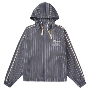 roaringwild a arch 咆哮野兽 条纹休闲复古外套双拉链连帽夹克男