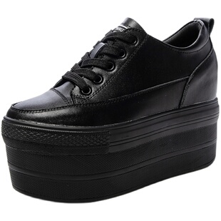 松糕鞋小白鞋女真皮内增高女鞋超高跟厚底鞋12公分婚纱神器增高鞋