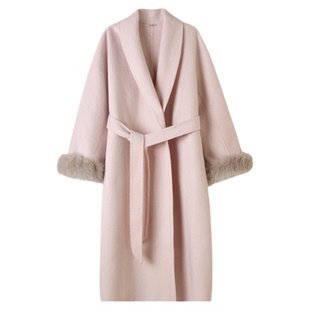 SNIDEL2025秋冬新品翻领毛毛袖毛呢大衣中长款羊毛外套SWFC254316