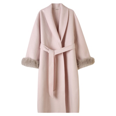 SNIDEL2025秋冬新品翻领毛毛袖毛呢大衣中长款羊毛外套SWFC254316