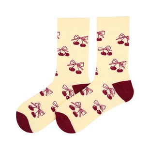 【福结开运袜】Walki踩点万物有爱中筒女袜大童袜-樱桃心事 红袜
