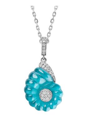 白水晶海螺绿松石项链女925纯银