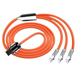 充电器线Type-c数据线可180度旋转快充一拖三120W6A超闪硅胶材质USB充电线三合一旋转式LED指示灯锌合金