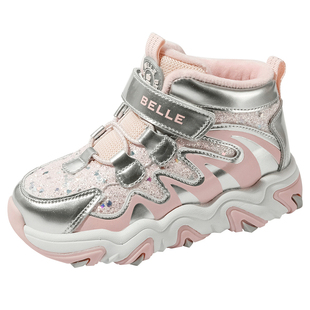 百丽童鞋儿童时尚棉鞋女童冬季加绒保暖运动鞋男童百搭软底宝宝鞋