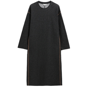 蒲PUKKA 定制色织斜纹针织连衣裙女秋冬H型长款休闲裙